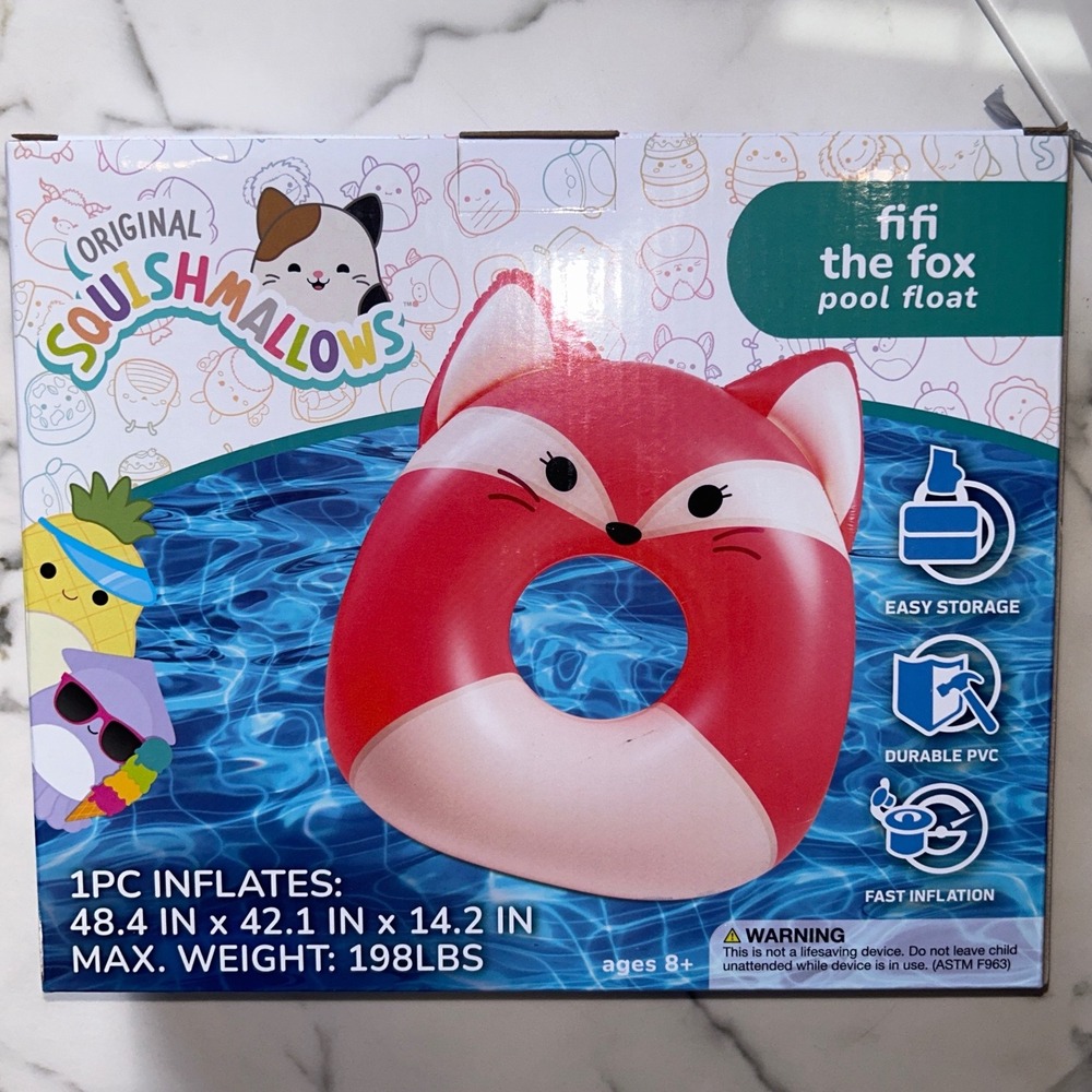 Original Squishmallows Fifi The Fox Pool Float Inflatable 48.4 Inch Max 198lbs